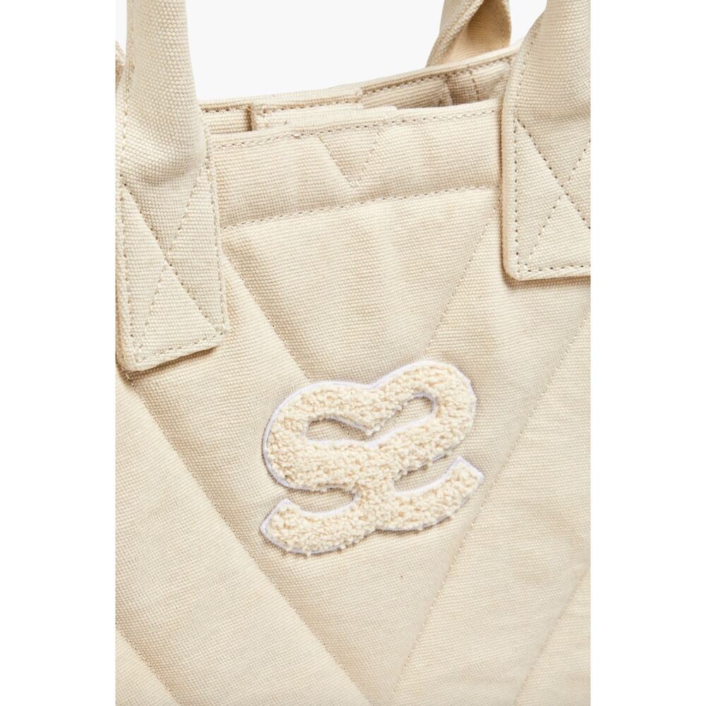 Sandro Kasbah Quilted Canvas Tote Bag Beige Cream Ecru Logo Minimalist $320 NWT - Picture 4 of 13